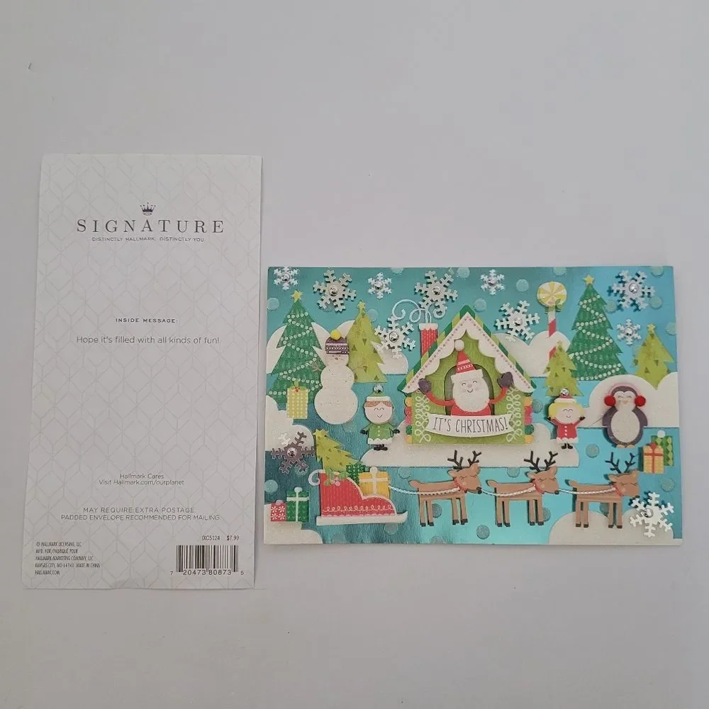 Hallmark Festive Christmas Greeting Card with Santa and Reindeer